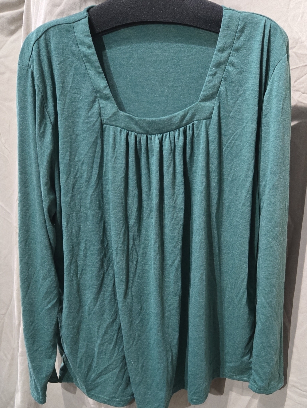 Women's Teal Long-Sleeve Pleated Scoop Neck Top